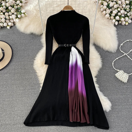 Sasha Pleated Woolen Dress - styled flat-lay shot, black - Miss Mosa By Akanksha