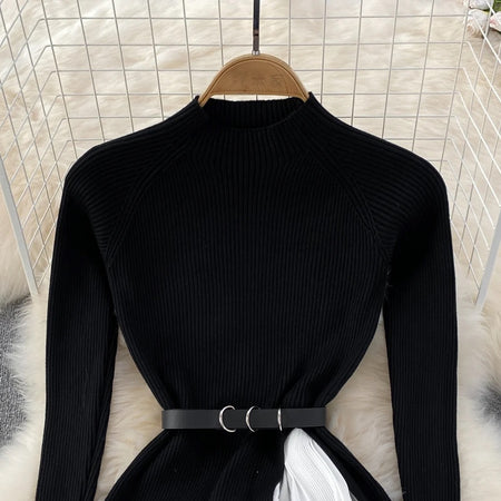 Sasha Pleated Woolen Dress - hanging product shot, black - Miss Mosa By Akanksha