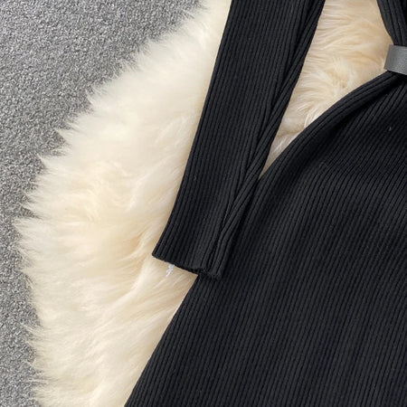 Sasha Pleated Woolen Dress - close-up of fabric texture, black - Miss Mosa By Akanksha