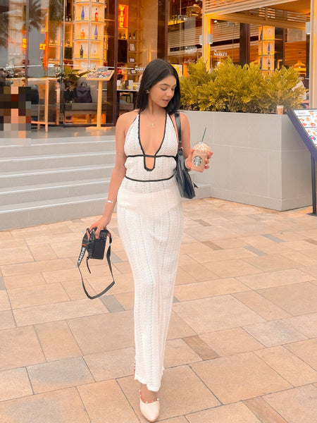 Sassa Luxe Knit Soft Dress In White - full-length front shot on model outdoors - Miss Mosa By Akanksha