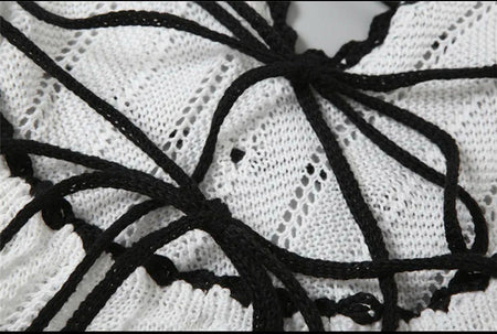 Sassa Luxe Knit Soft Dress In White - close-up of lace-up back ties - Miss Mosa By Akanksha