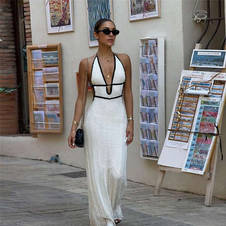Sassa Luxe Knit Soft Dress In White - full-length front shot on model outdoors - Miss Mosa By Akanksha