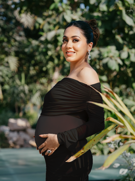 Saya Luxe Bodycon Maxi Dress in Black - front shot on model outdoors - Miss Mosa By Akanksha
