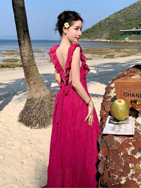 Saz Summer Maxi Dress in Pink - back shot on model, pink - Miss Mosa By Akanksha
