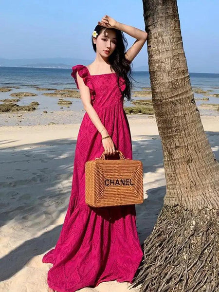 Saz Summer Maxi Dress in Pink - full-length shot on model, pink - Miss Mosa By Akanksha