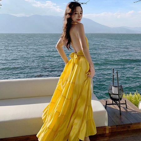 Saz Summer Maxi Dress in Yellow - side shot on model, yellow - Miss Mosa By Akanksha