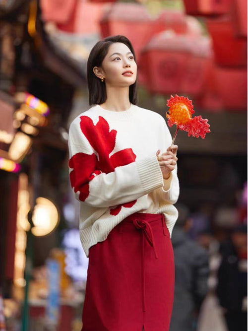 Scarlet Floral Woolen Sweater