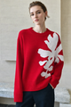 Scarlet Floral Woolen Sweater - front shot on model, red with off-white floral - Miss Mosa By Akanksha