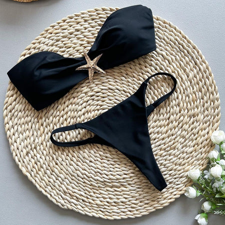 Sea Summer Bikini In Black - flat-lay product shot of bikini set - Miss Mosa By Akanksha
