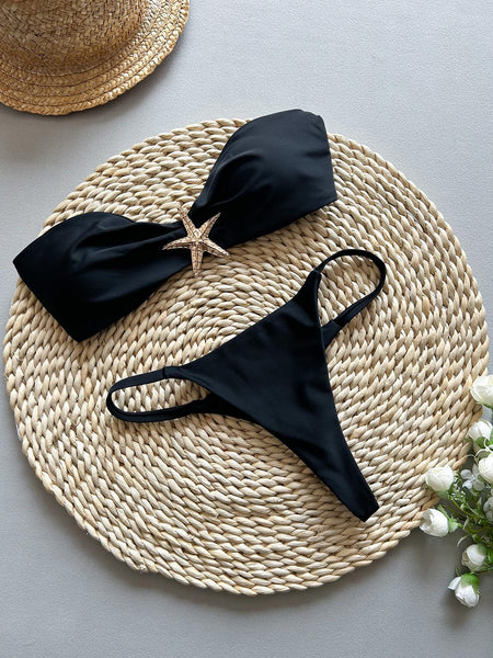 Sea Summer Bikini In Black - flat-lay product shot of bikini set - Miss Mosa By Akanksha