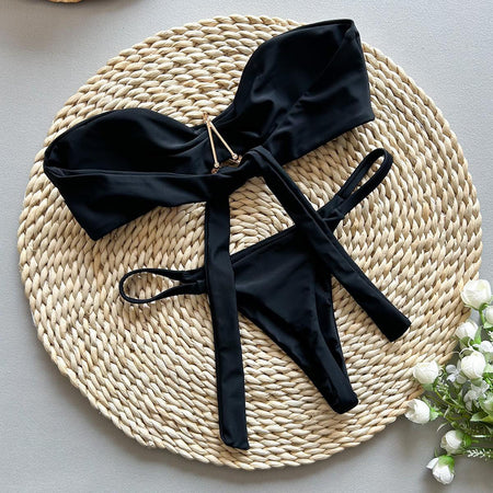 Sea Summer Bikini In Black - flat-lay product shot of bikini set - Miss Mosa By Akanksha