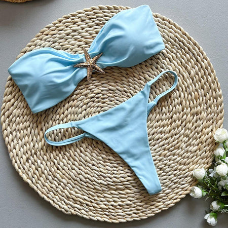 Sea Summer Bikini In Light Blue - flat-lay product shot of bikini set - Miss Mosa By Akanksha