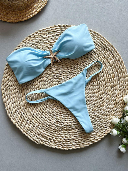 Sea Summer Bikini In Light Blue - flat-lay product shot of bikini set - Miss Mosa By Akanksha