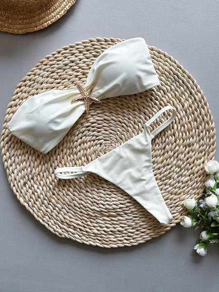 Sea Summer Bikini In Off White - flat-lay product shot of bikini set - Miss Mosa By Akanksha