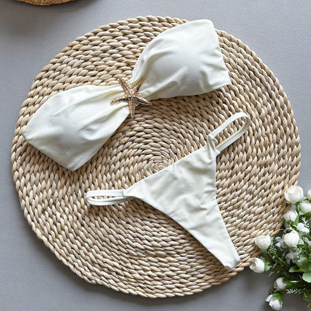 Sea Summer Bikini In Off White - flat-lay product shot of bikini set - Miss Mosa By Akanksha