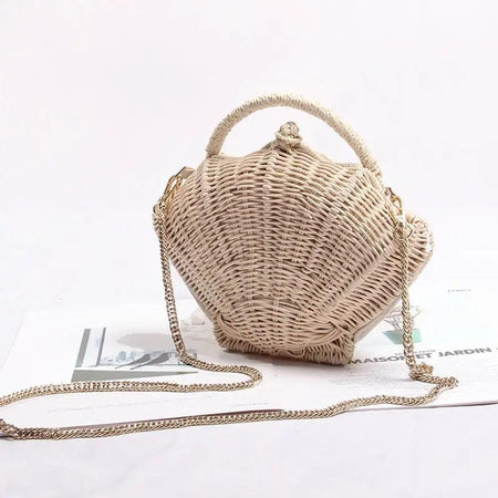 Seashell Beach Bag - flat-lay product shot, beige - Miss Mosa By Akanksha