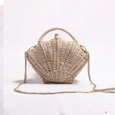 Seashell Beach Bag - flat-lay product shot, beige - Miss Mosa By Akanksha