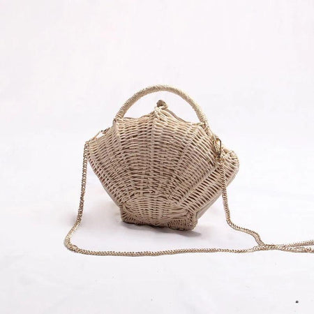 Seashell Beach Bag - flat-lay product shot, beige - Miss Mosa By Akanksha