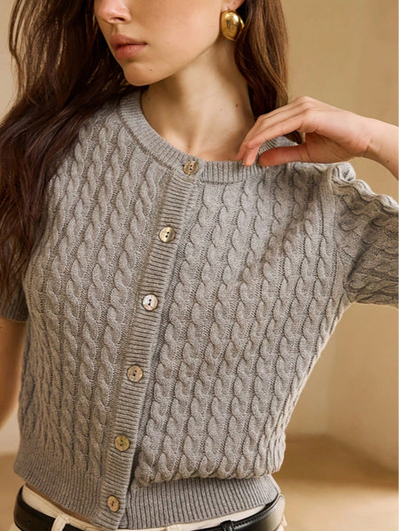 Selene Winter Knit Top In Grey - close-up shot on model - Miss Mosa By Akanksha