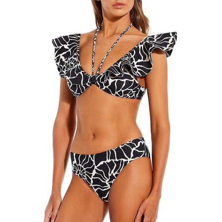 Selestia Bikini With Sarong In Black - front shot on model - Miss Mosa By Akanksha
