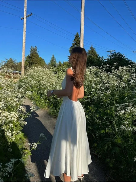 Selma A Line Midi Dress in White - back shot on model, white - Miss Mosa By Akanksha