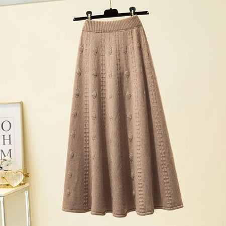 Semeah Statement Woolen Pleated Skirt - front shot of skirt on hanger, brown - Miss Mosa By Akanksha