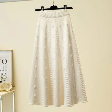 Semeah Statement Woolen Pleated Skirt - front shot of skirt on hanger, cream - Miss Mosa By Akanksha