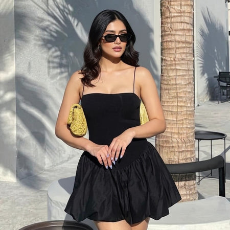 Semena Statement Balloon Dress In Black - front shot on model - Miss Mosa By Akanksha