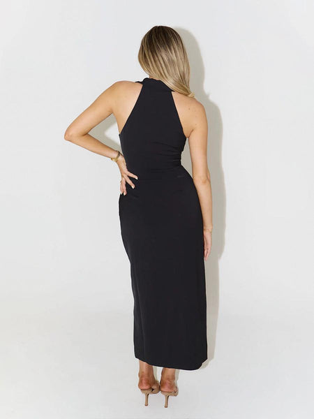 Semi Statement Summer Dress In Black - full-length back shot on model - Miss Mosa By Akanksha