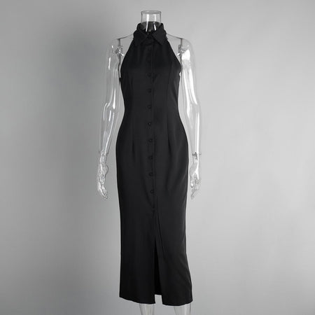 Semi Statement Summer Dress In Black - flat-lay product shot - Miss Mosa By Akanksha