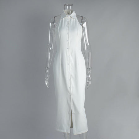 Semi Statement Summer Dress In White - front product shot on mannequin - Miss Mosa By Akanksha