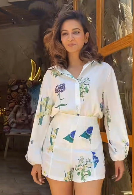 Senate Luxury Coord Set In White - front shot on model, white floral - Miss Mosa By Akanksha
