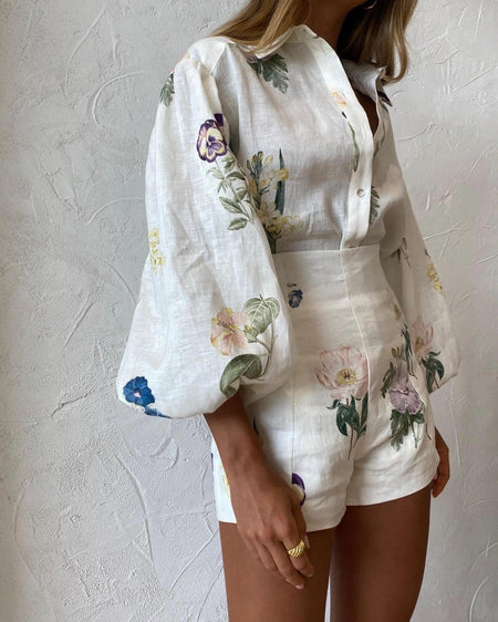 Senate Luxury Coord Set In White - side shot on model, white floral - Miss Mosa By Akanksha