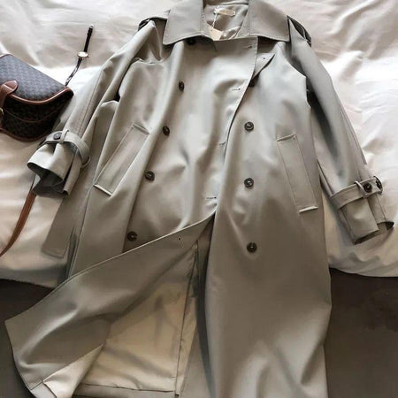 Seoul Statement Trenchcoat - styled flat-lay shot, grey - Miss Mosa By Akanksha