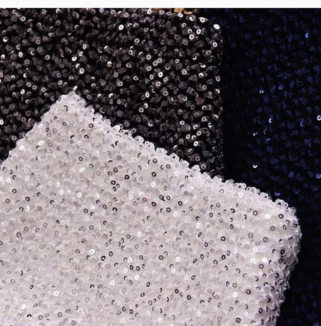 Sequined Carania Skirts - close-up of sequin fabric, white - Miss Mosa By Akanksha
