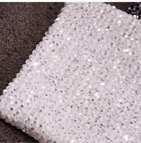 Sequined Carania Skirts - close-up of sequin fabric, white - Miss Mosa By Akanksha