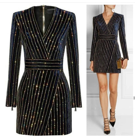 Sequined Celeb Dress In Black - flat-lay product shot and front shot on model, black - Miss Mosa By Akanksha