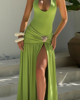 Serafina Luxe Slit Cut Maxi Dress In Green