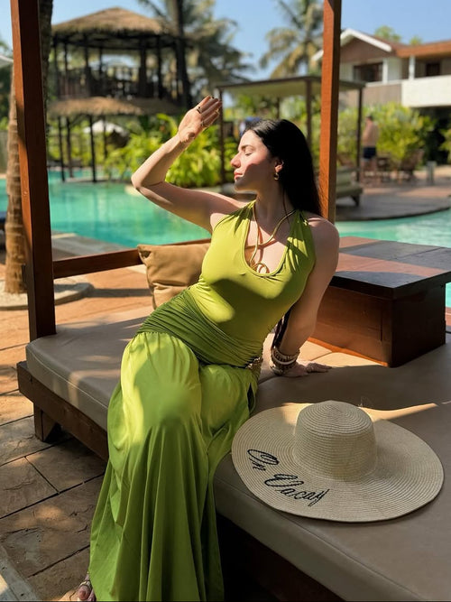 Serafina Luxe Slit Cut Maxi Dress In Green