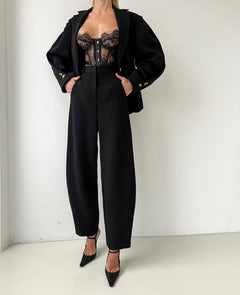Serbia High Waist Formal Pant - full-length shot, black - Miss Mosa By Akanksha