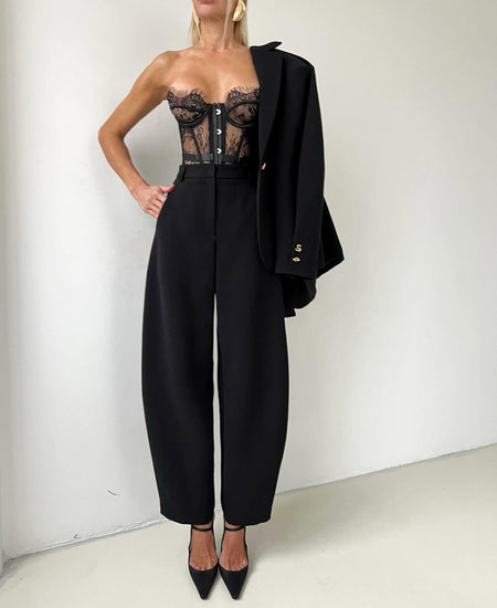 Serbia High Waist Formal Pant - full-length shot, black - Miss Mosa By Akanksha
