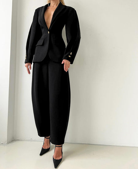 Serbia High Waist Formal Pant - three-quarter shot, black - Miss Mosa By Akanksha