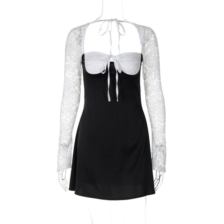 Serbia Lace Mini Dress In Black - flat-lay product shot - Miss Mosa By Akanksha