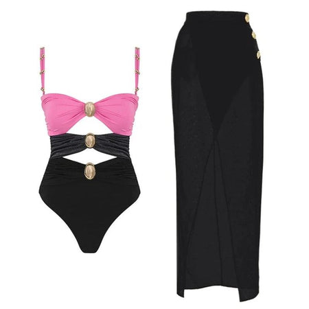 Serbia One Pc Swimsuit with Skirt - styled flat-lay shot, multicolour - Miss Mosa By Akanksha