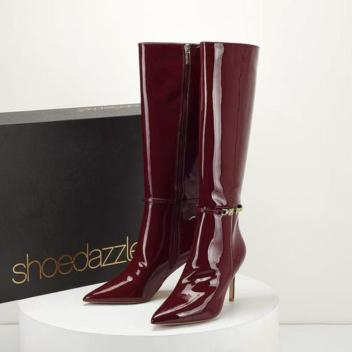 Sergey Pointed Leather Boots In Wine