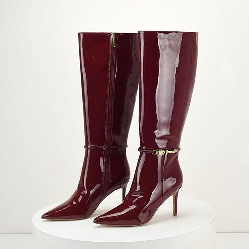 Sergey Pointed Leather Boots In Wine