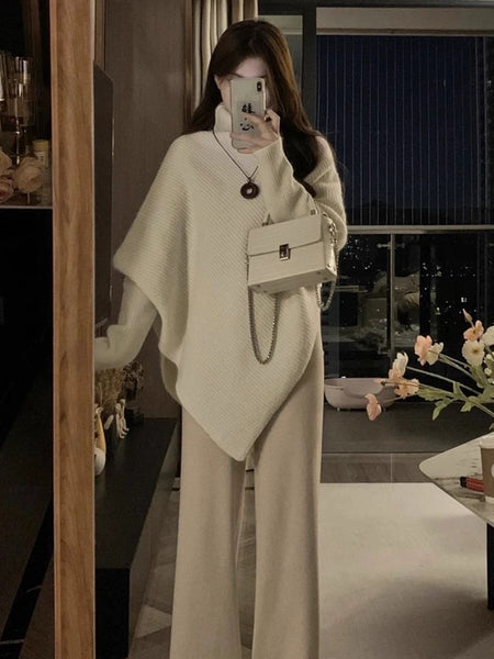 Sergio Woolen High Neck Sweater - front shot on model, ivory - Miss Mosa By Akanksha