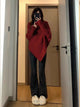 Sergio Woolen High Neck Sweater - full-length front shot on model, red - Miss Mosa By Akanksha