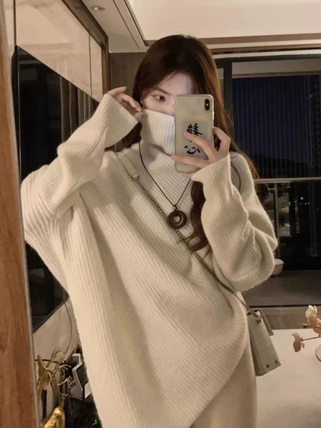 Sergio Woolen High Neck Sweater - front shot on model, ivory - Miss Mosa By Akanksha