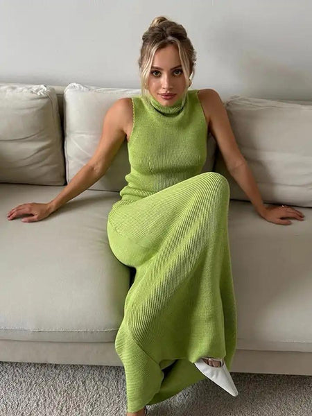 Seri Luxe Soft Knit Coord Set In Green - front shot on model seated - Miss Mosa By Akanksha
